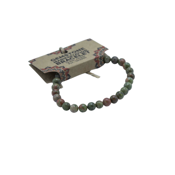 Green Jasper manifestationsarmb�nd Growth med dybgr�nne krystalperler til personlig v�kst og udvikling.