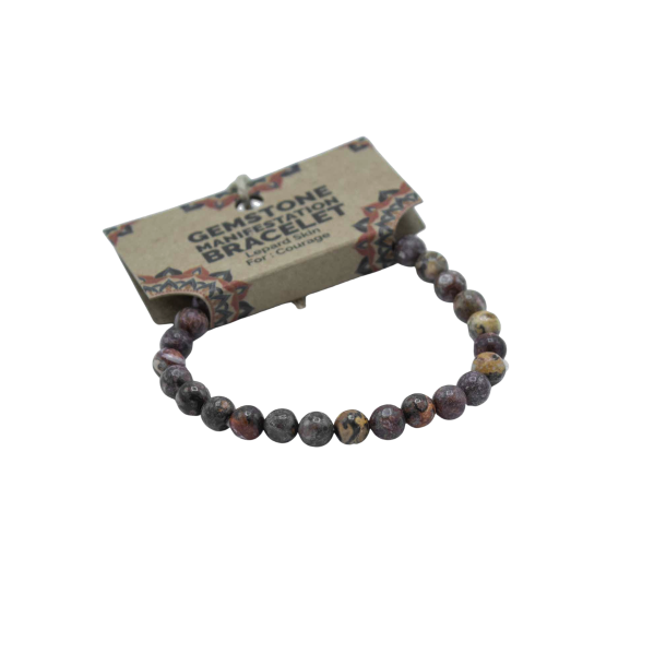 Leopard Skin manifestationsarmb�nd Courage med plettede jaspis-perler til mod og personlig styrke.