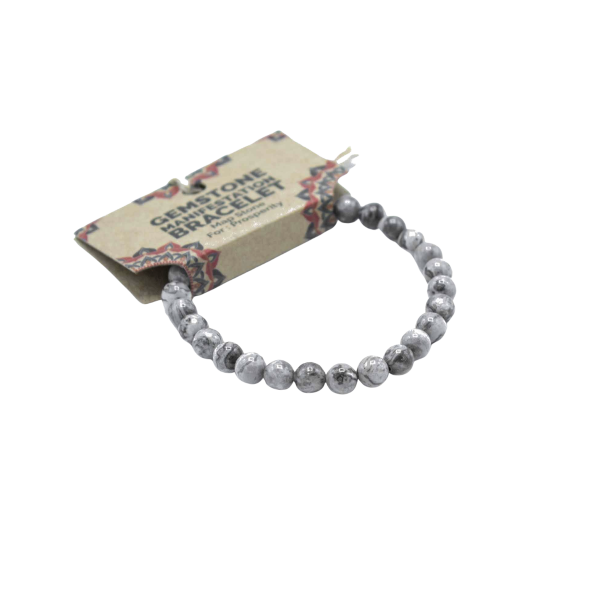 Map Stone manifestationsarmb�nd Prosperity med gr� m�nstrede krystalperler til velstand og fremgang.