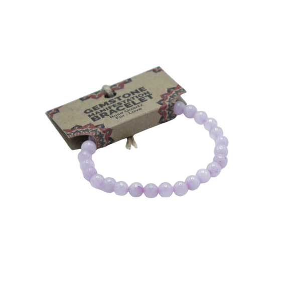 Rose Quartz manifestationsarmb�nd Love med lyser�de krystalperler til k�rlighed, medf�lelse og hjertevarme.