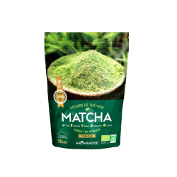 Aromandise �kologisk Matcha gr�n te pulver 50g fra Uji Japan, stenmalet kvalitet.