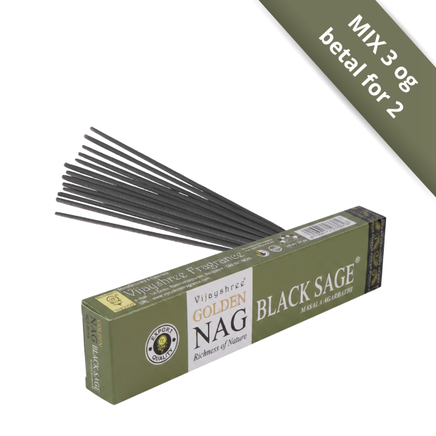 Golden Nag Black Sage 15g eksklusiv r�gelse i salviegr�n og guld indpakning &ndash; H�ndrullede pinde pr�senteret p� shoppen.