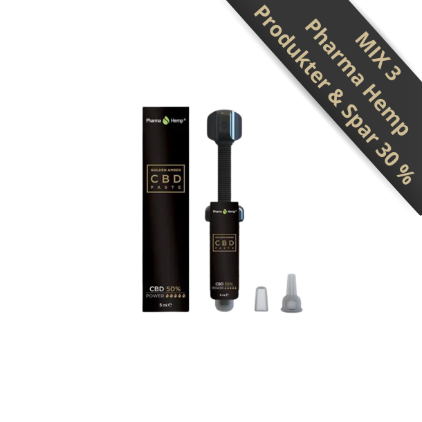 Pharma Hemp CBD Paste 50% i en 5ml doseringsspr�jte og �ske med MIX 3 tilbudsbanner hos Helseservice.