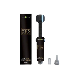 Pharma Hemp Premium Golden Amber CBD Paste 50% tyk mundpasta i 5ml doseringsspr�jte hos Helseservice.