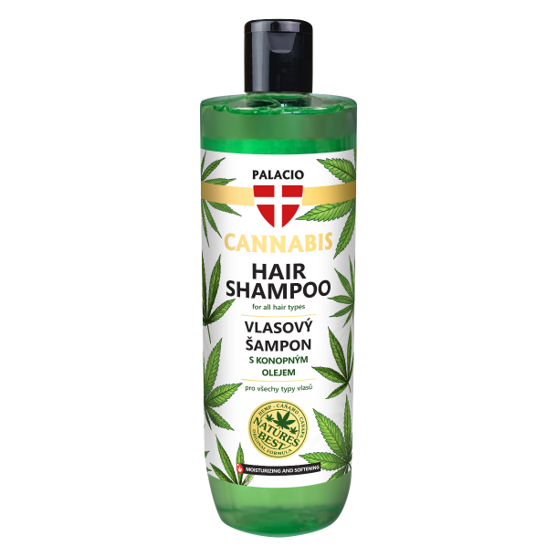 PALACIO Cannabis Hair Shampoo 500 ml &ndash; Stor hvid flaske med hampeolie, designet til at give fugt, glans og balance til alle h�rtyper.