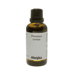 Allergica Prostata comp. 50 ml flaske med hvidt m�rkat og bl�lige detaljer. Dansk h�ndpotenseret hom�opati til m�nd.