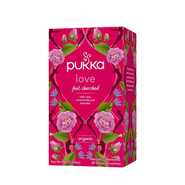 Pukka Love �kologisk te med rose kamille og lavendel 20 breve.