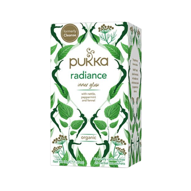 Pukka Radiance �kologisk urtete med br�nden�lde pebermynte og aloe vera 20 breve.