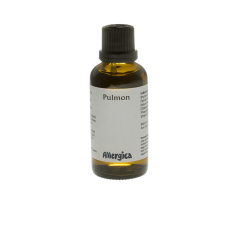 Allergica Pulmon 50 ml flaske med hvidt m�rkat og lysebl� detaljer. Dansk h�ndpotenseret hom�opati.