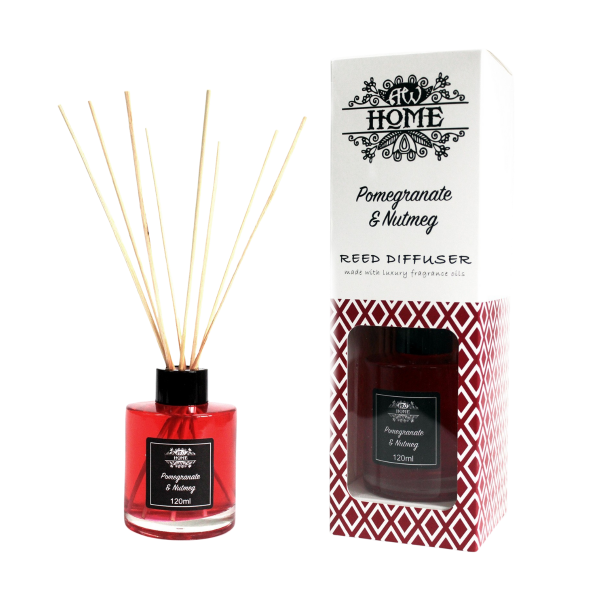 AW Home Duftpinde 120ml i glasflaske med duft af granat�ble og muskatn�d.