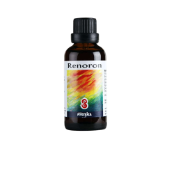 Allergica Renoron 50 ml flaske med hvidt m�rkat og gr�nne detaljer. Dansk h�ndfremstillet antroposofisk medicin.