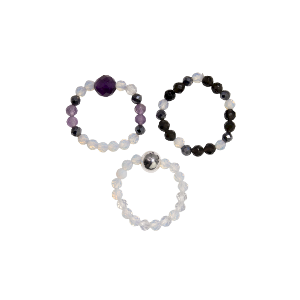 Nymph 'Full Moon' Krystalringe &amp; �delsten � 3-i-1 S�t