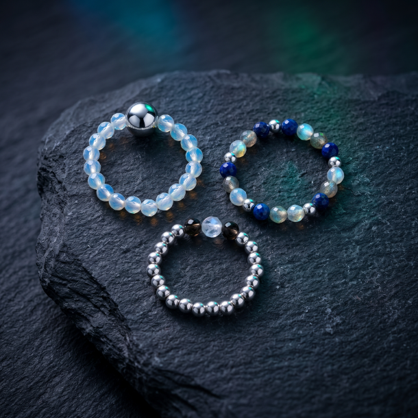 Nymph Northern Lights �delstensringe s�t pr�senteret p� kort med symboler for aurora, polar sky og arctic circle.