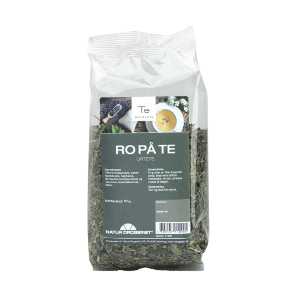 Natur-Drogeriet Ro p� te 70g pose &ndash; en visuel symfoni af lavendel, hvidtj�rn og citronmelisse til de stille stunder.