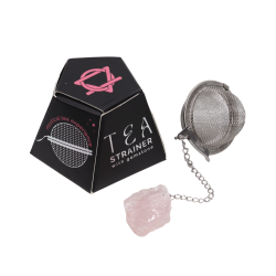 Te-�g i rustfrit st�l med r� rosenkvarts i gave�ske.