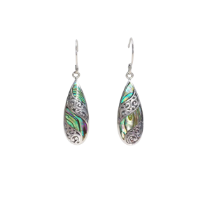 Abalone �reringe - Long Teardrop - H�ndlavet i 925 Sterlings�lv