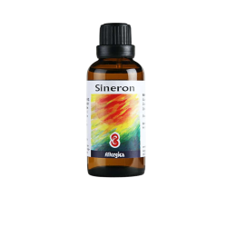 Allergica Sineron 50 ml flaske med hvidt m�rkat og bl�lige detaljer. Dansk h�ndpotenseret hom�opati.
