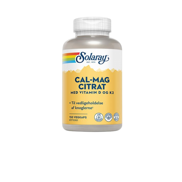 Solaray Cal-Mag Citrat 150 kapsler med D3 og K2 vitamin for knoglerne.
