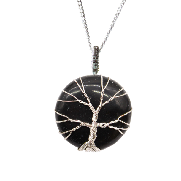 Tree of Life Halsk�de med Sort Onyx vedh�ng og fors�lvet k�de &ndash; spirituel beskyttelses-talisman pr�senteret p� shoppen.