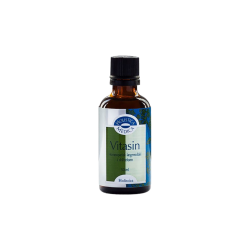 Holistica-Medica Vitasin 50 ml dr�ber. Dansk hom�opatisk l�gemiddel i brun apotekerflaske med bl� og gr�n etiket.