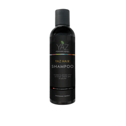 YAZ Persian Herbs Hair Shampoo uden SLS. Sort 200 ml flaske med guld og hvid tekst.