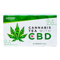 Euphoria CBD Cannabis Tea 20 breve med havtorn og hampeblade.