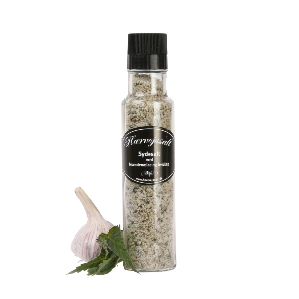 Sydesalt med br�nden�lde og hvidl�g i kv�rn