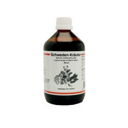 Maria Treben Schweden-Kr�uter 500 ml original svenskerdr�ber i klassisk m�rk brun glasflaske.