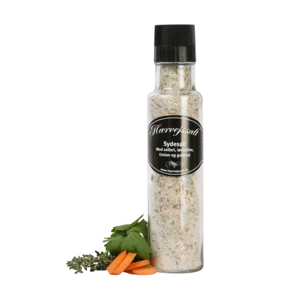 Sydesalt med selleri, l�vstikke, timian og gulerod i kv�rn