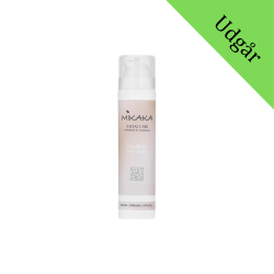 Mikaka Skincare Calming Day Cream 50 ml. Hvid pumpeflaske med ferskenfarvet etiket.