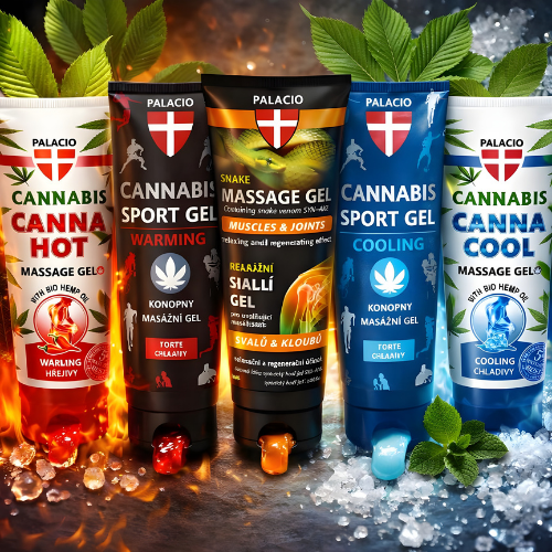 Palacio massagegel og muskelbalsam i varmende og k&oslash;lende udgaver