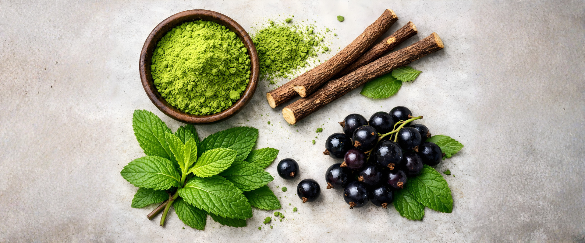 Tulsi te ingredienser solb&aelig;r matcha lakridsrod og mynte